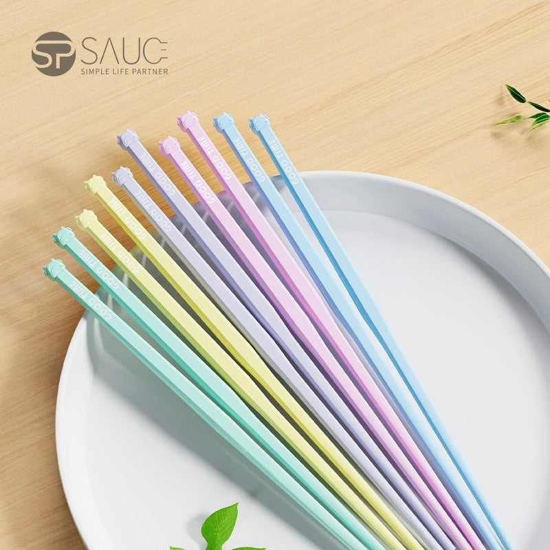 5 Pairs Cute Alloy Chopsticks Anti-Slip Matte Texture Eco-Friendly Reusable Dishwasher Safe 5双合金餐筷防滑