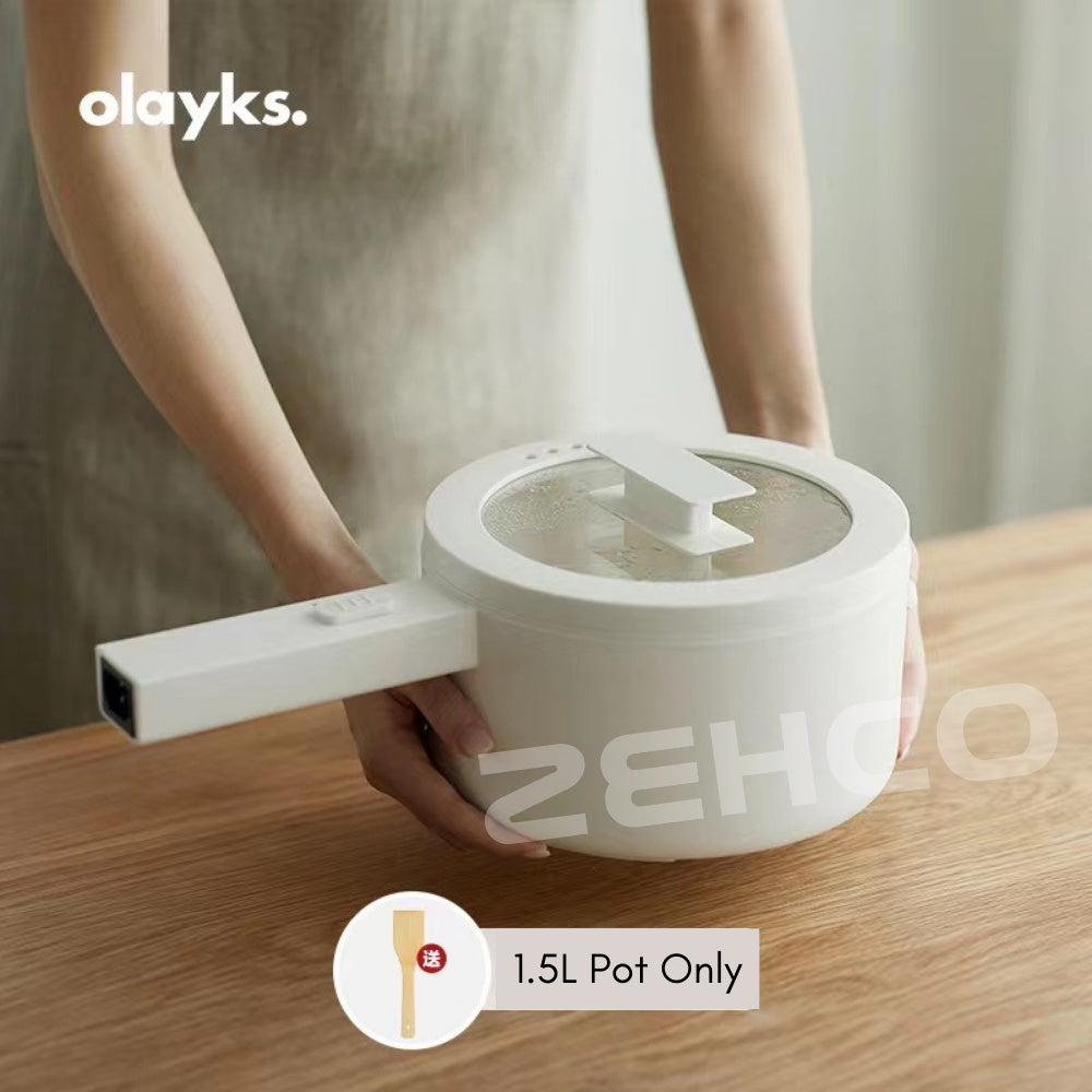 Olayks 1.5L 2L Electric Cooker with Steamer Non Stick Pot Multi-Function Electric Cooker Fried Steam Hot Pot 多功能电煮锅