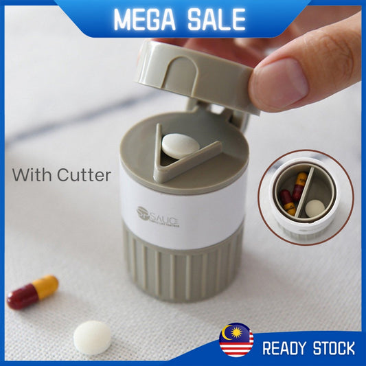 Portable 4 In 1 Multipurpose Medicine Pill Splitter Box with Cutter Grinder Crusher Pill Storage Medicine Pill