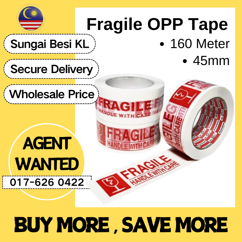 Fragile OPP Tape 45mmx160 Yards (160 Meter) Clear Fragile Tape