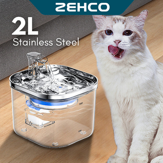 Zehco 2L Pet Water Dispenser with Filter USB Automatic Pet Water Fountain Water Feeder Bowl Bekas Air Kuching 宠物饮水机自动过滤