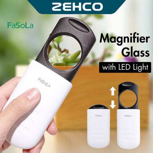 FaSoLa Magnifier Glass with LED Light 8X Pocket Size Portable Magnifying Glass for Reading Jewelry Kanta Pembesar 放大镜