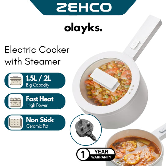 Olayks 1.5L 2L Electric Cooker with Steamer Non Stick Pot Multi-Function Electric Cooker Fried Steam Hot Pot 多功能电煮锅