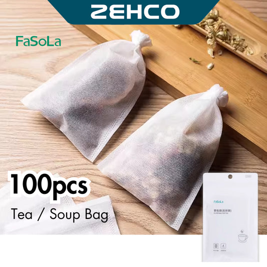 FaSoLa 100pcs Disposable Tea Bag Empty Drawstring Tea Filter Bag Non-Woven Fabric Soup Bag Tali Uncang Teh Beg 一次性茶包袋汤包袋