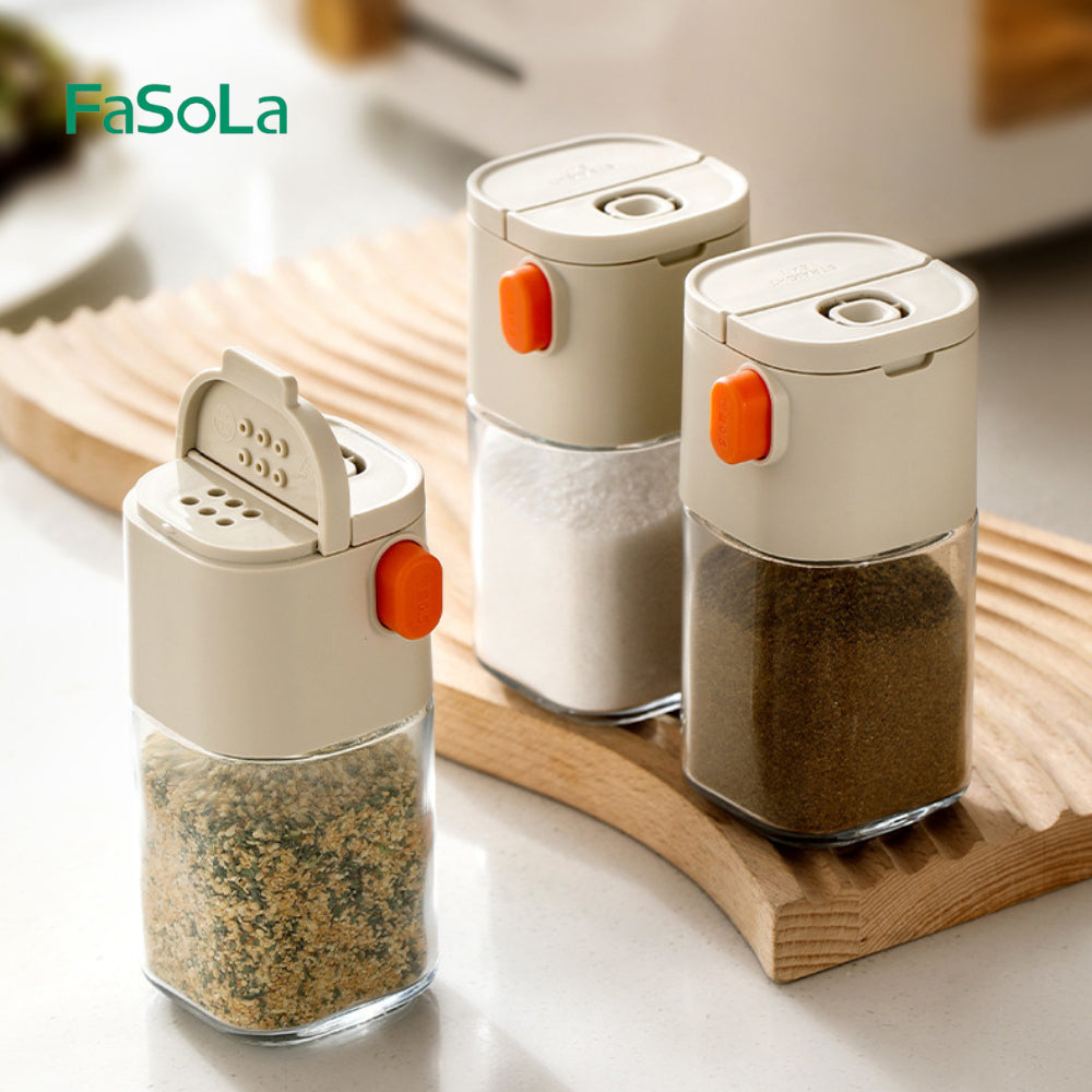 FaSoLa 2 In 1 Seasoning Bottle Dispenser Glass 180ml 50g One Press Salt Seasoning Container 盐罐调料罐