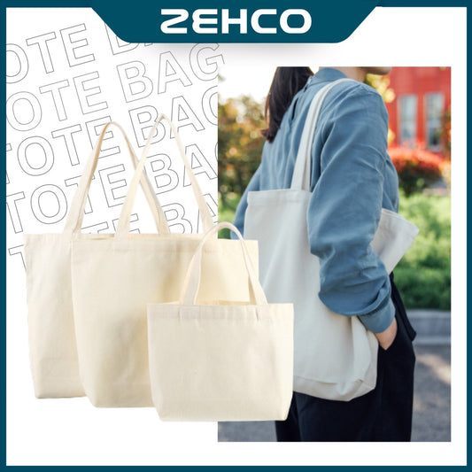 Canvas Tote Bag Plain Bag Shoulder Tote Bag Big/Small Foldable Washable Grocery Bag Shopping Bag 手提帆布袋 【Can Custom Logo】