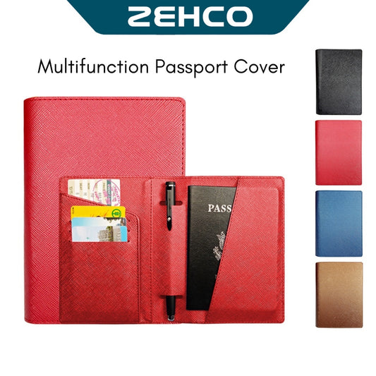 Passport Cover PU Leather with Card & Pen Holder Travel Passport Holder ID Card Case Passport Protector 多功能 PU 皮革护照套