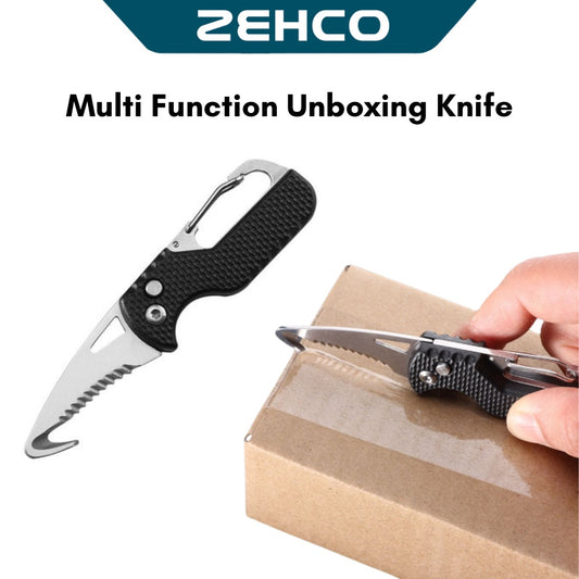 Multi-Function Unboxing Knife Mini Cutter Knife Parcel Opener Serrated Hook Folding Portable Keychain Knife Pocket Size