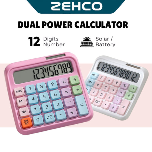 【12 Digits/SOLAR】Calculator Colorful Large Display School Office Stationery Kalkulator 太阳能计算机