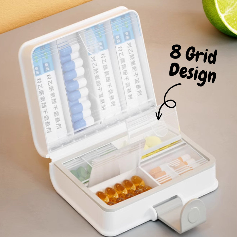 8-Compartment Medicine Box Portable Pill Case Sealed Moisture-Proof Medicine Splitter Box 8格药盒